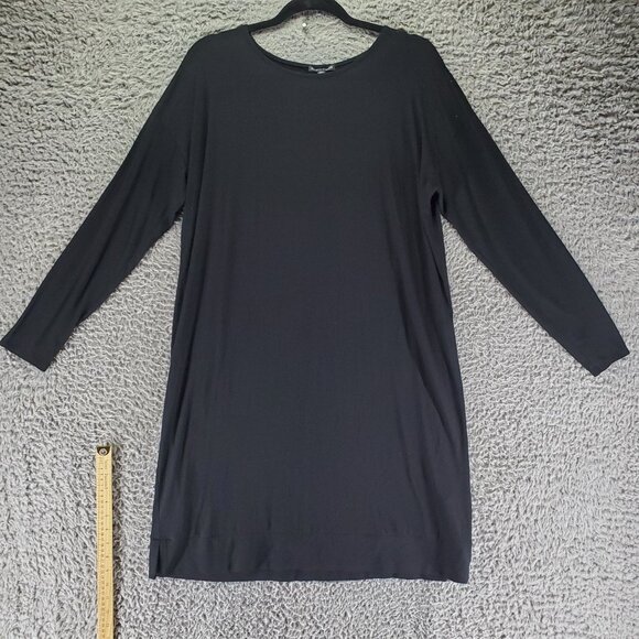 Eileen Fisher Dress Womens Large Black Long Sleeve Relaxed Fit Viscose Stretchy - Picture 1 of 9